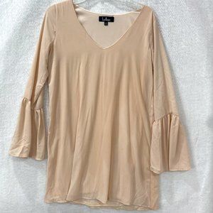 Lulus Blouse Top Chiffon Peach Circular Flounce Sleeve Woman's Small Long Sleeve